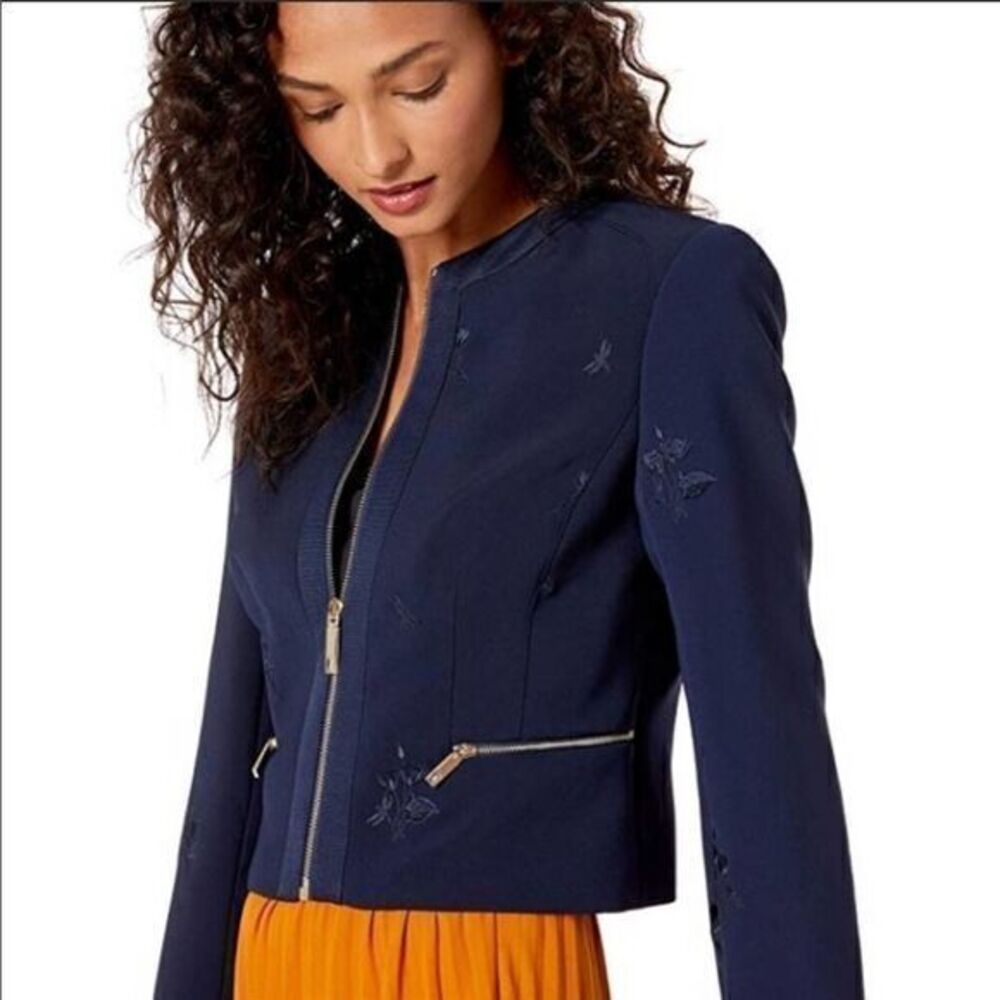 Ted Baker Cropped embroidered navy blazer  size 6
